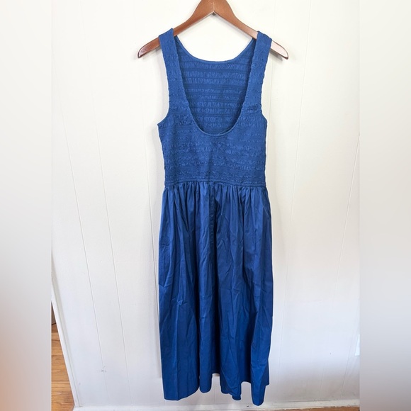 Madewell The Melody Scoopback Smocked Midi Dress blue size L new - Picture 7 of 7